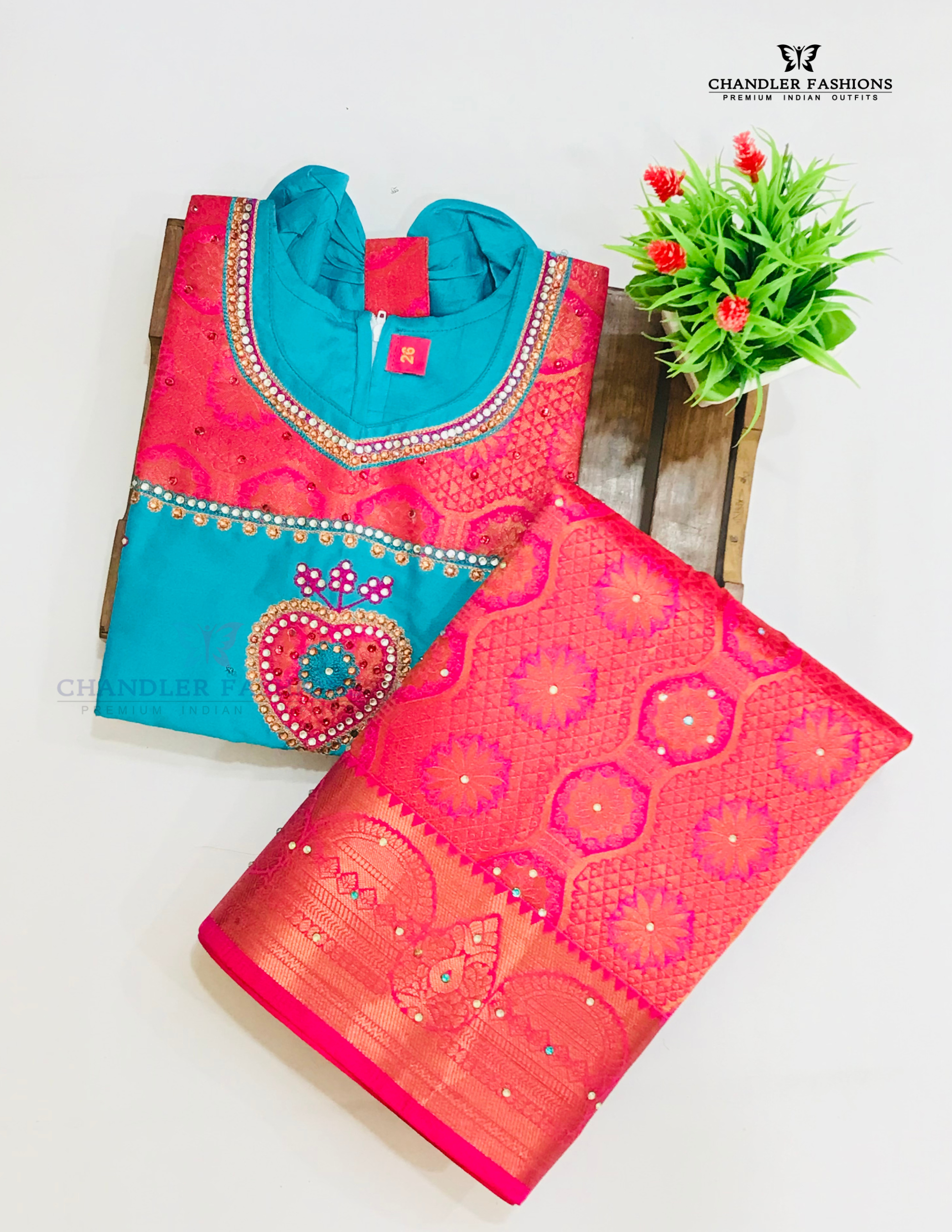Elegant Sky Blue Colored Silk Langa Sets With Stone Work Near Me