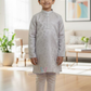 Alluring Light Gray Color Jacquard Silk With Pajama Kurta For Boys