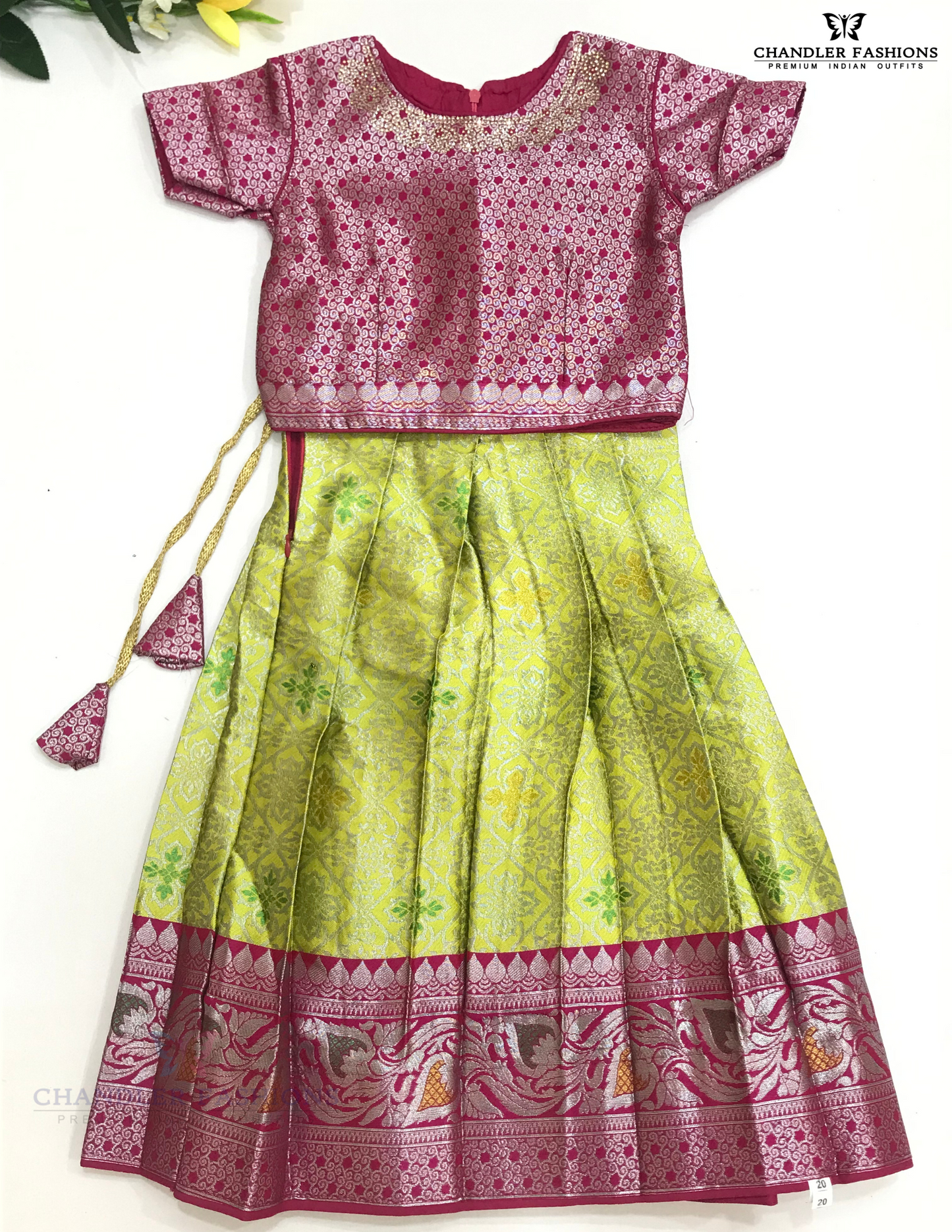 Charming Pink And Light Green Colored Silk Choli Sets In Chandler