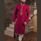 Alluring Red Color Neck Embroidery Work Slub Silk Kurta With Pajama Set