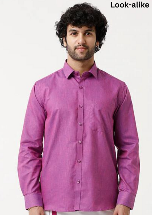 Beautiful Purple Color Mens Cotton Shirt With Purple Border Dhoti