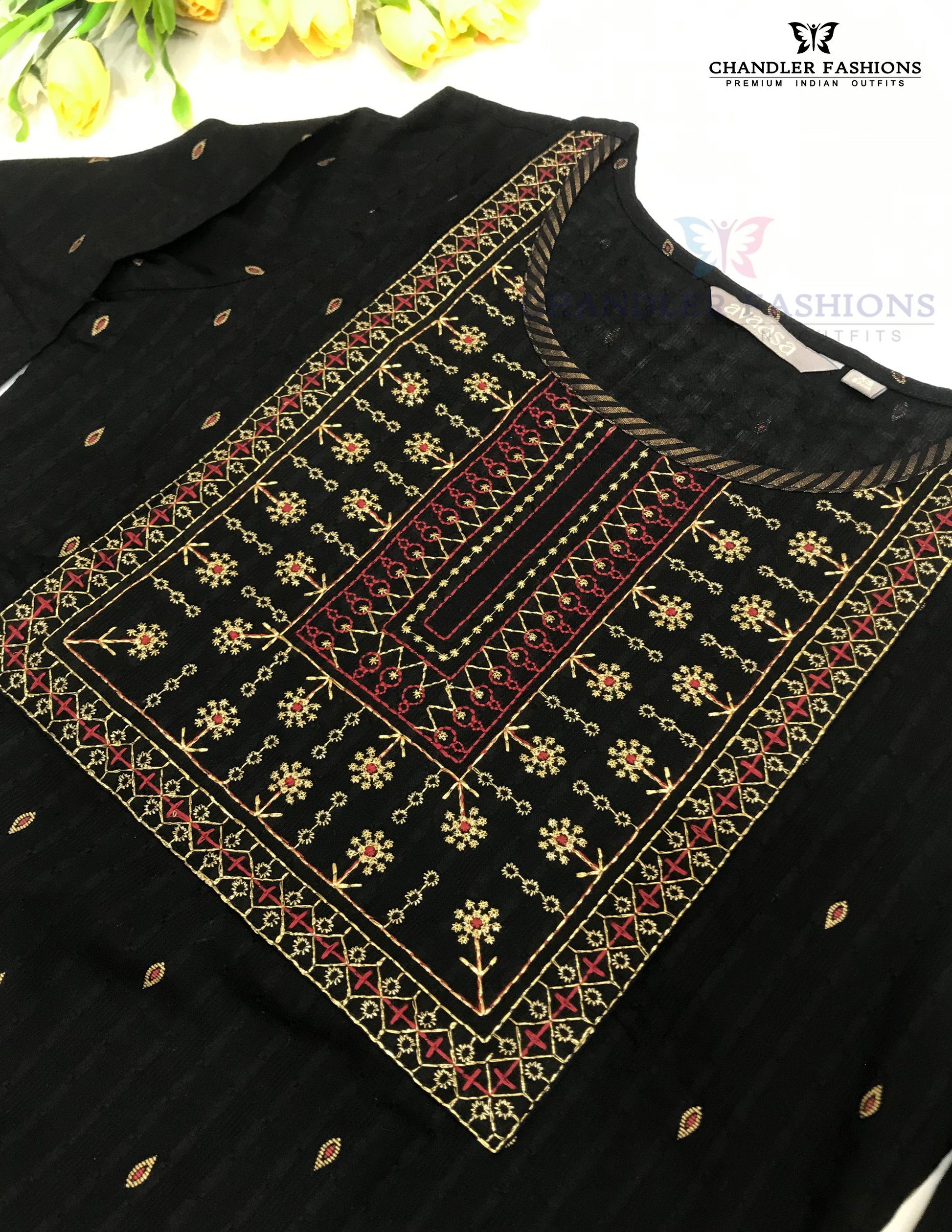 Alluring Black Color Cotton Kurti With Embroidary Work For Women In USA