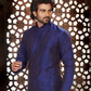 Alluring Blue Color Dupion Silk Lace Work With Pajama Set For Men's Kurta Near Me 