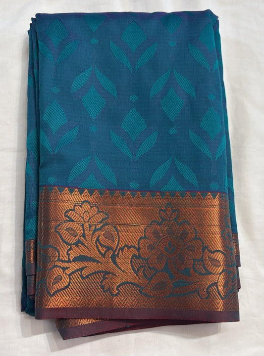 Smashing Peacock Green Color Art Silk Saree With Bronze Color Zari Work Border For Women