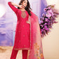 Stunning Rani pink Color Roman With Heavy Embroidery Work Kurti Suit For Women