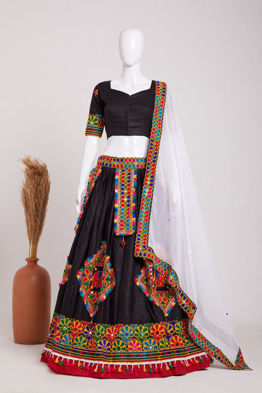 Elegant Black Colored Air Jet Reyon Silk Embroidery Work For Women