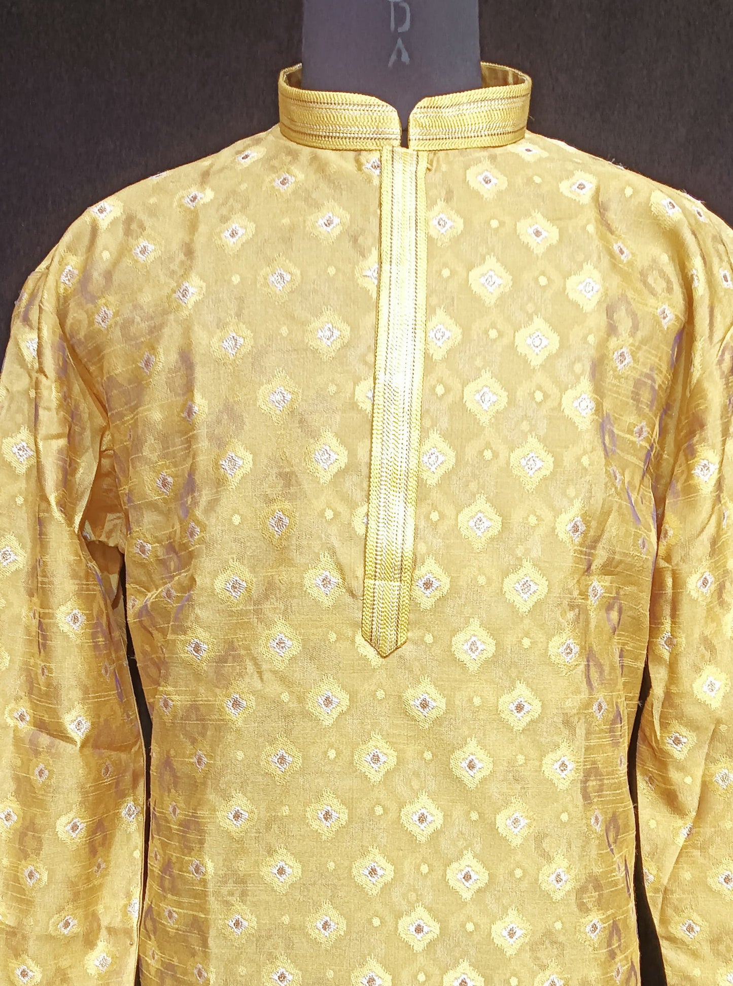 Attractive Yellow Colored Thread Work Kurta With Linning And Pajama Pant For Men Near Me