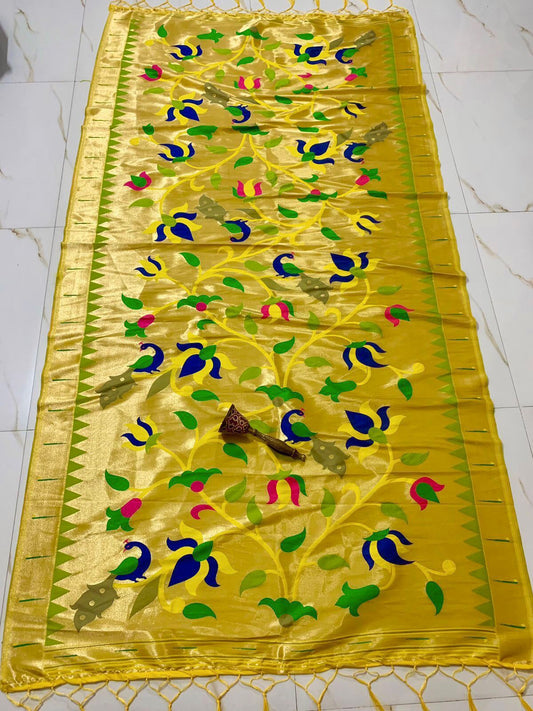 Attractive Soft Silk Yellow Colored Zari Work Dupatta For Women