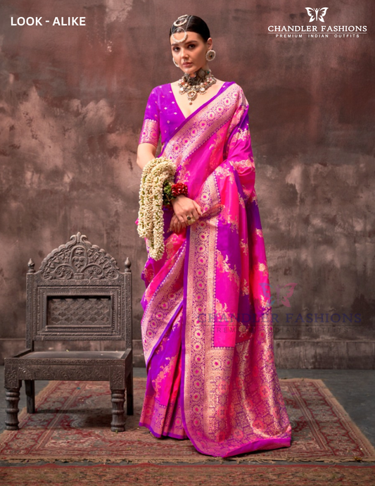 Gorgeous Pink And Purple Colored Rangkat Handloom Silk Saree For Women