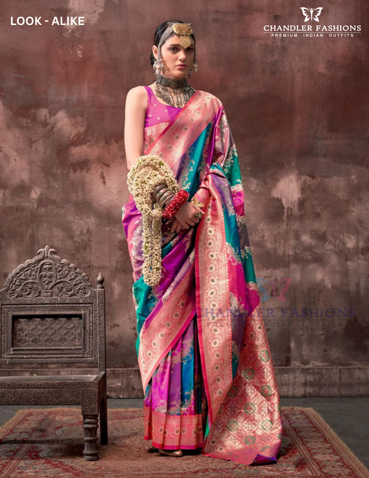 Stunning Multiolor Rangkat Handloom Silk Saree For Women