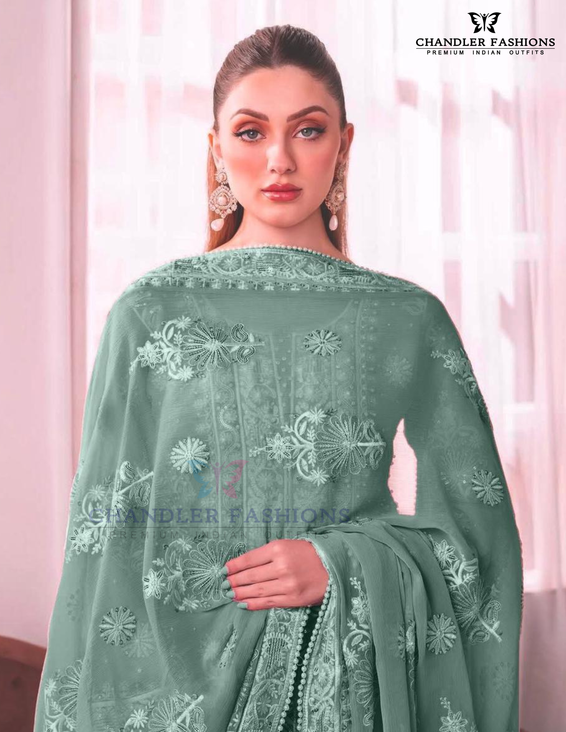 Green Color Georgette With Embroidery And Sequins Work Palazzo Suits Near Me