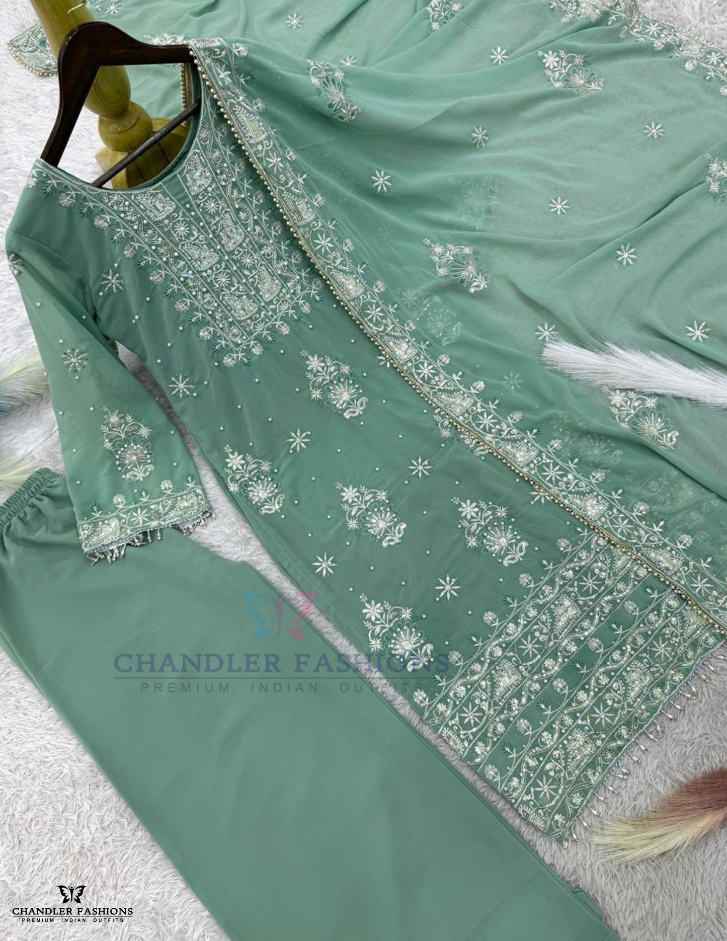 Green Color Georgette Palazzo Suits In Arizona