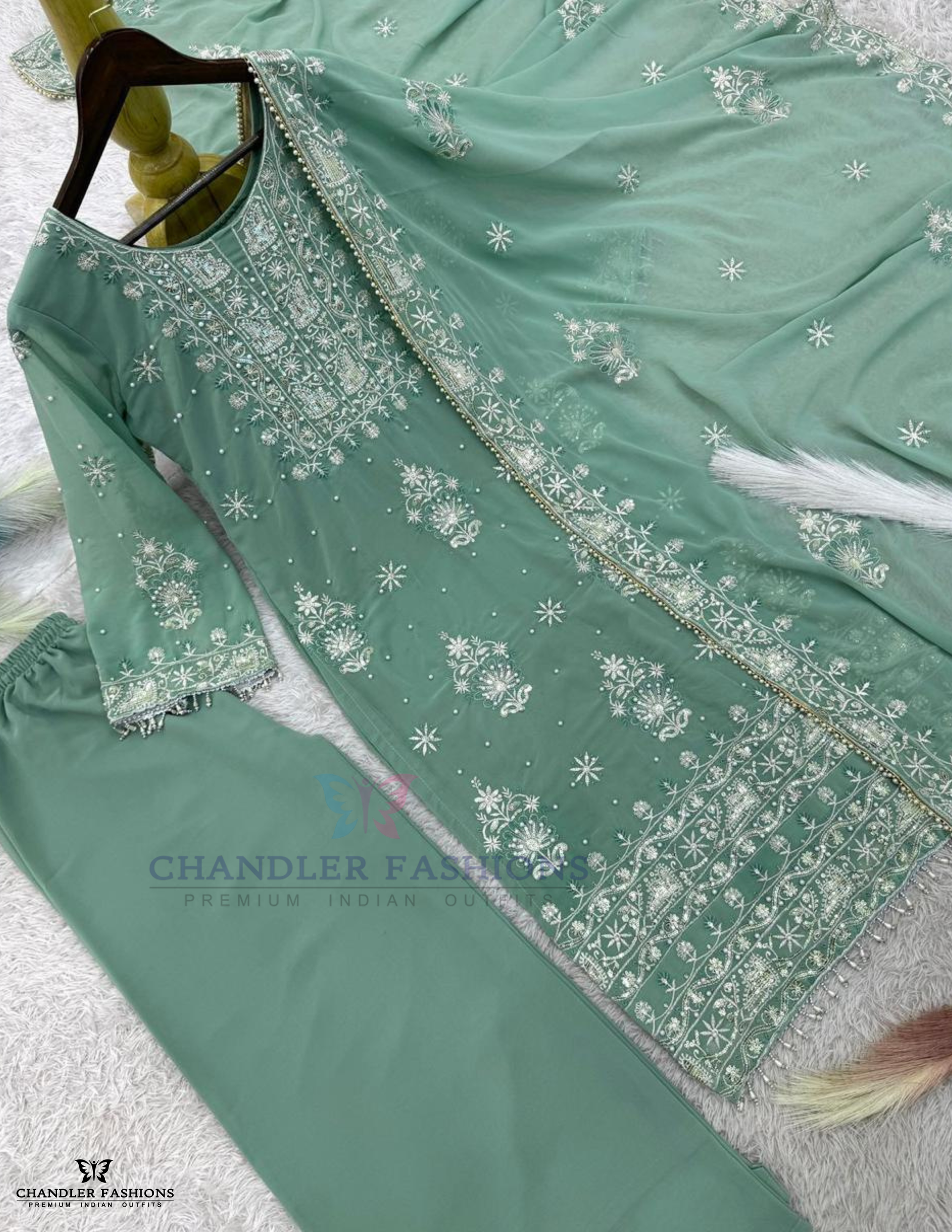Green Color Georgette Palazzo Suits In Arizona