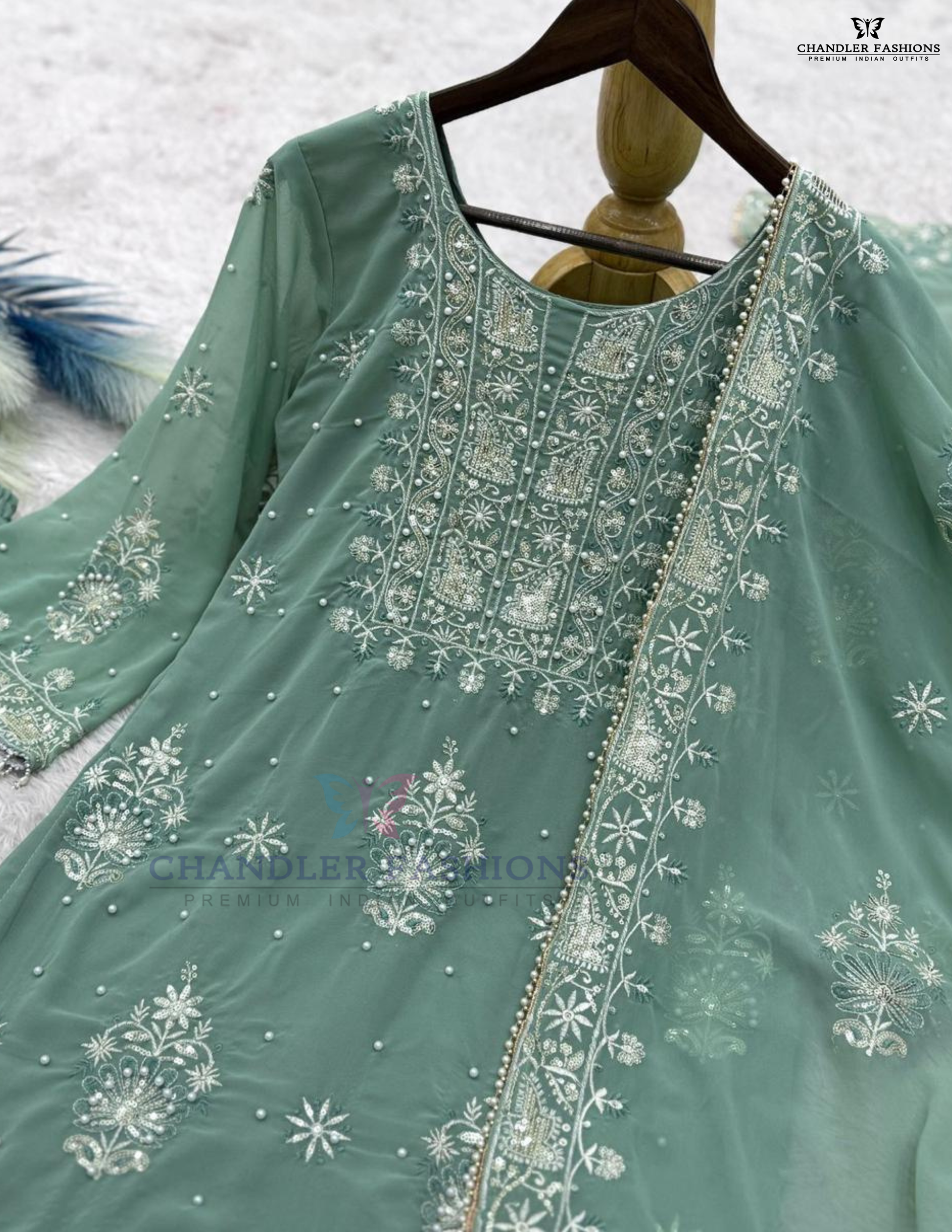 Embroidery And Sequins Work Palazzo Suits In Mesa