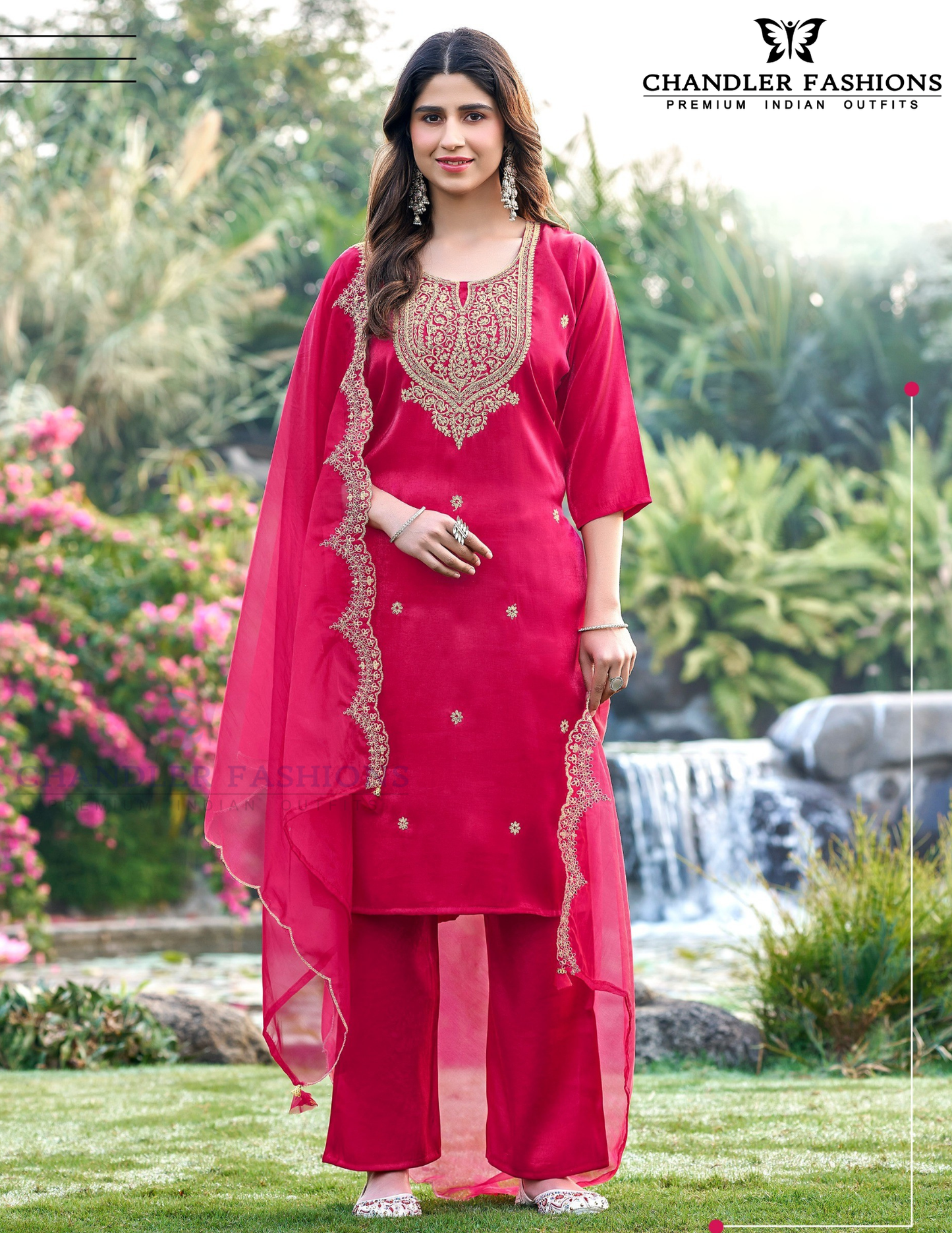 Pleasing Pink Color Silk With Embroidery Work Salwar Suits For Women