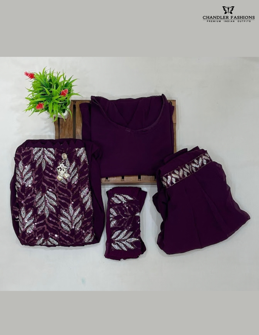 Purple Color Georgette Sharara Set With Embroidery And Sequins Work ...