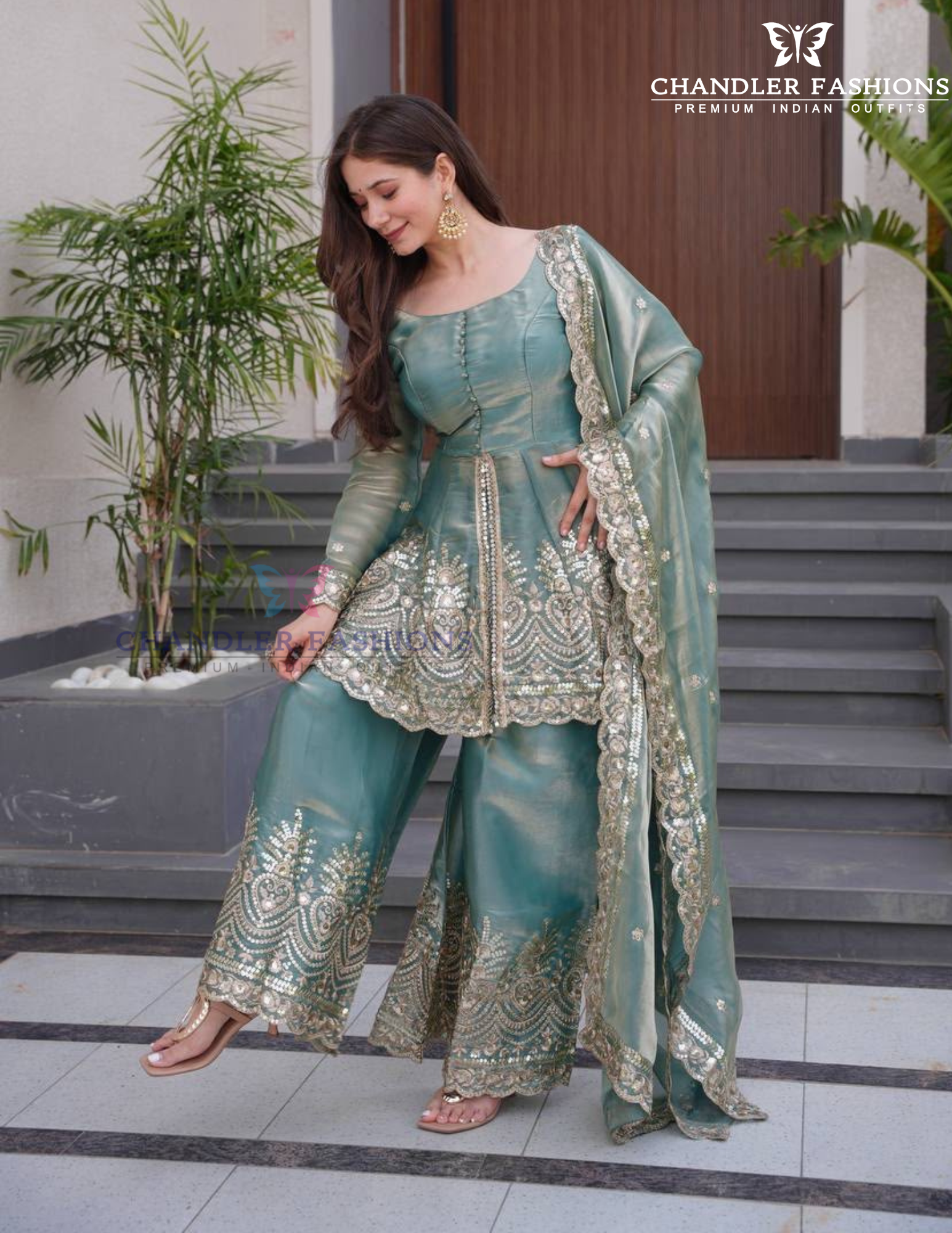 Fendi Silk With Embroidery Work Palazzo Suits In Tempe