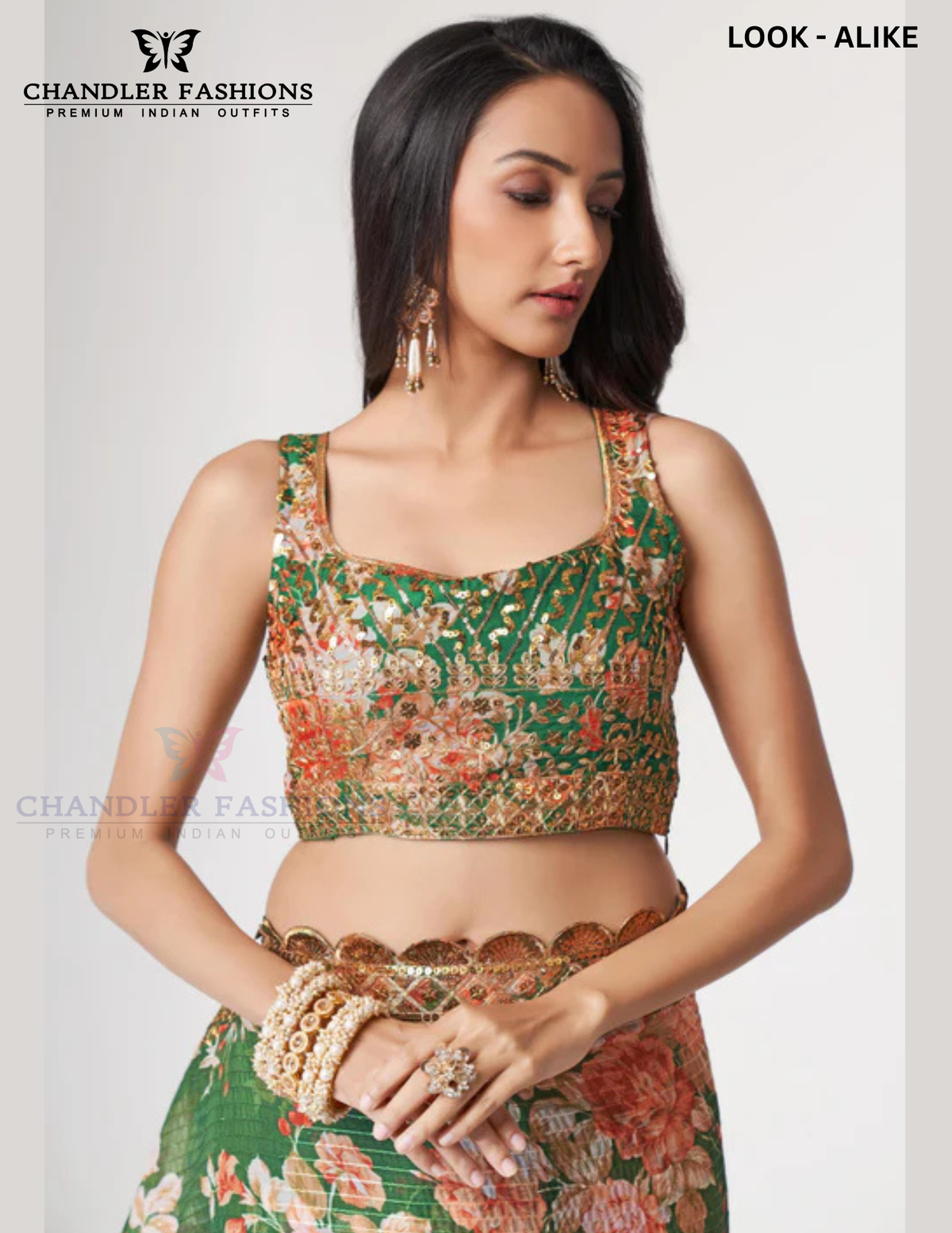 Green Color Organza With Printed Work Saree In Chandler
