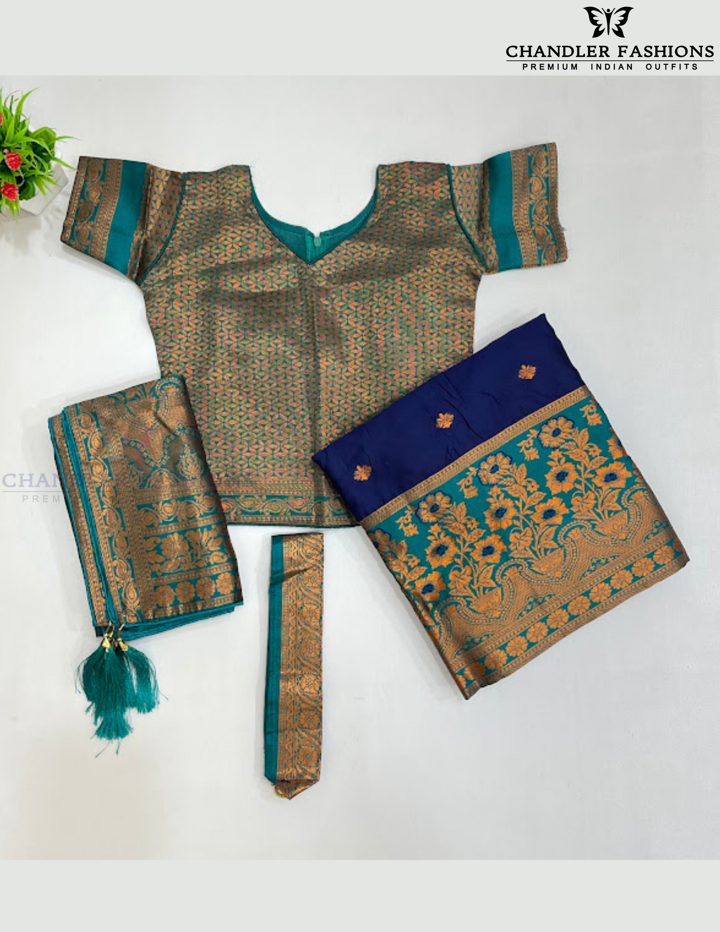 Pleasing Green Color With Zari Work Choli Set In Mesa