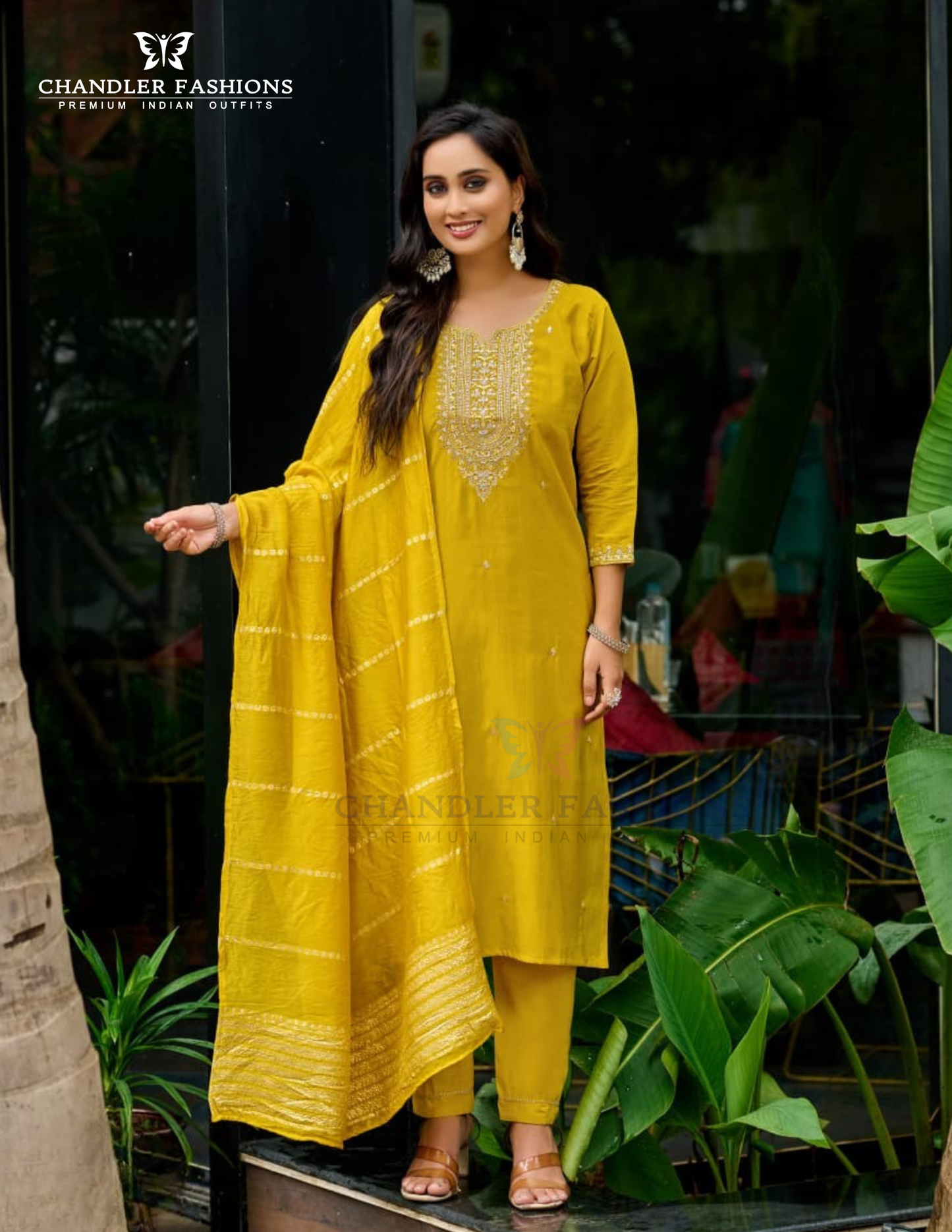 Appealing Mustard Yellow Color Shimmer Salwar Suits Embroidery Work With Dupatta Set