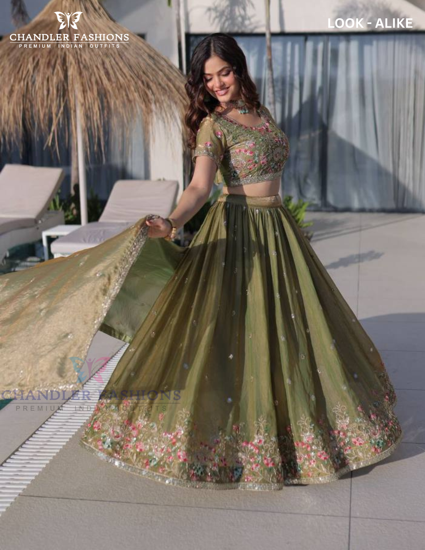 Green Color Fendi Silk Lehenga Choli In USA