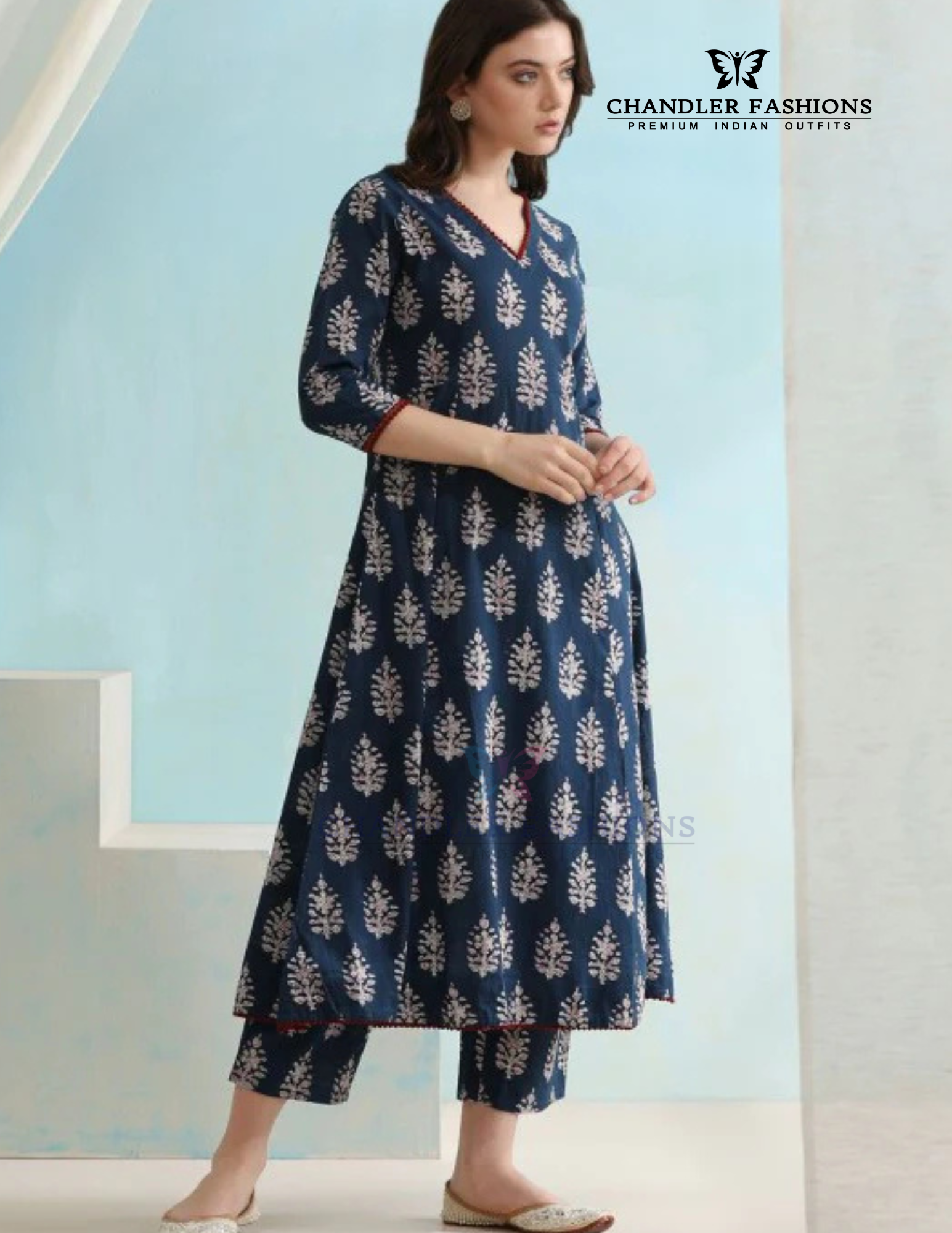 Pretty Navy Blue Color Viscose With Floral Printed Work Salwar Suits In USA