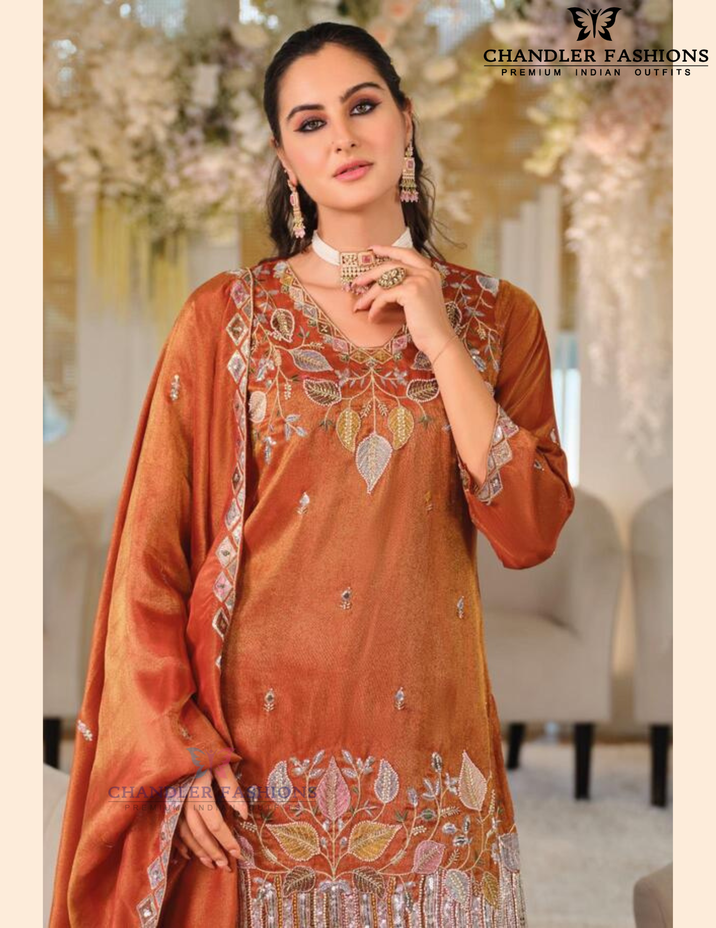 Orange Color Shimmer Palazzo Suits In Scottsdale