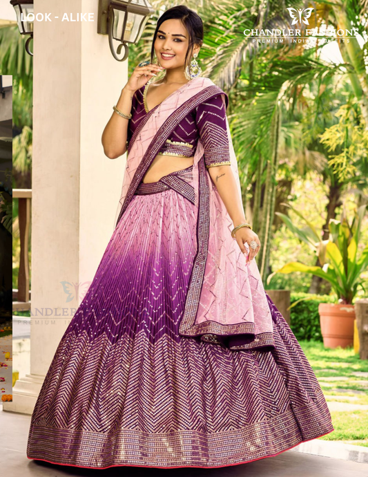 Elegant Purple Color Silk With Sequins Work Lehenga Choli With Dupatta For Women