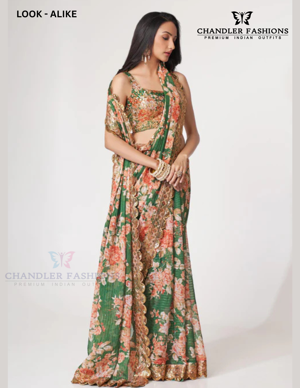 Green Color Organza With Sequins  And Printed Work Saree In USA