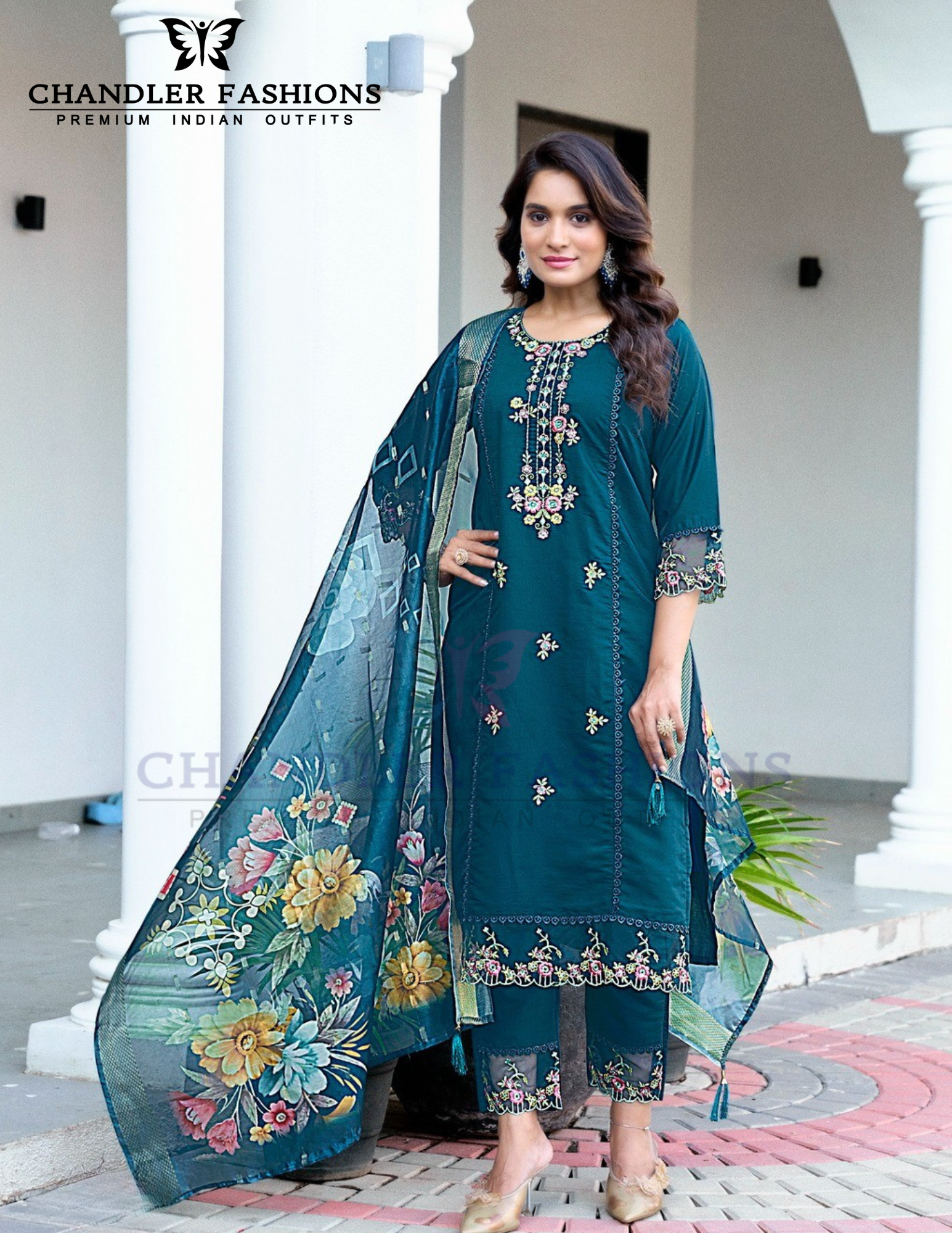 Attractive Teal Blue Color Roman Silk Salwar Suits With Dupatta For Women