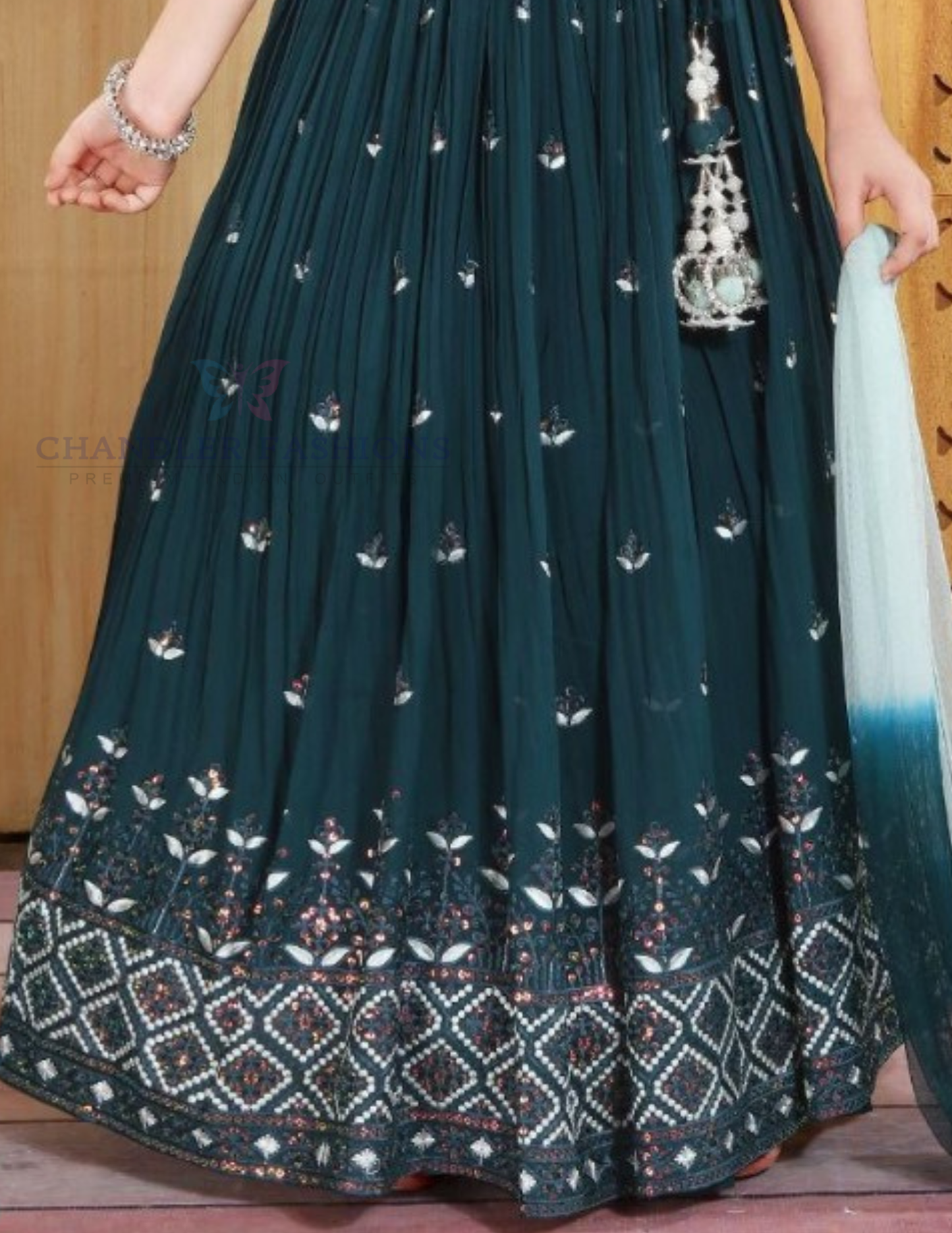 Sea Blue Color Embroidery And Sequins Work Choli Set With Dupatta In USA