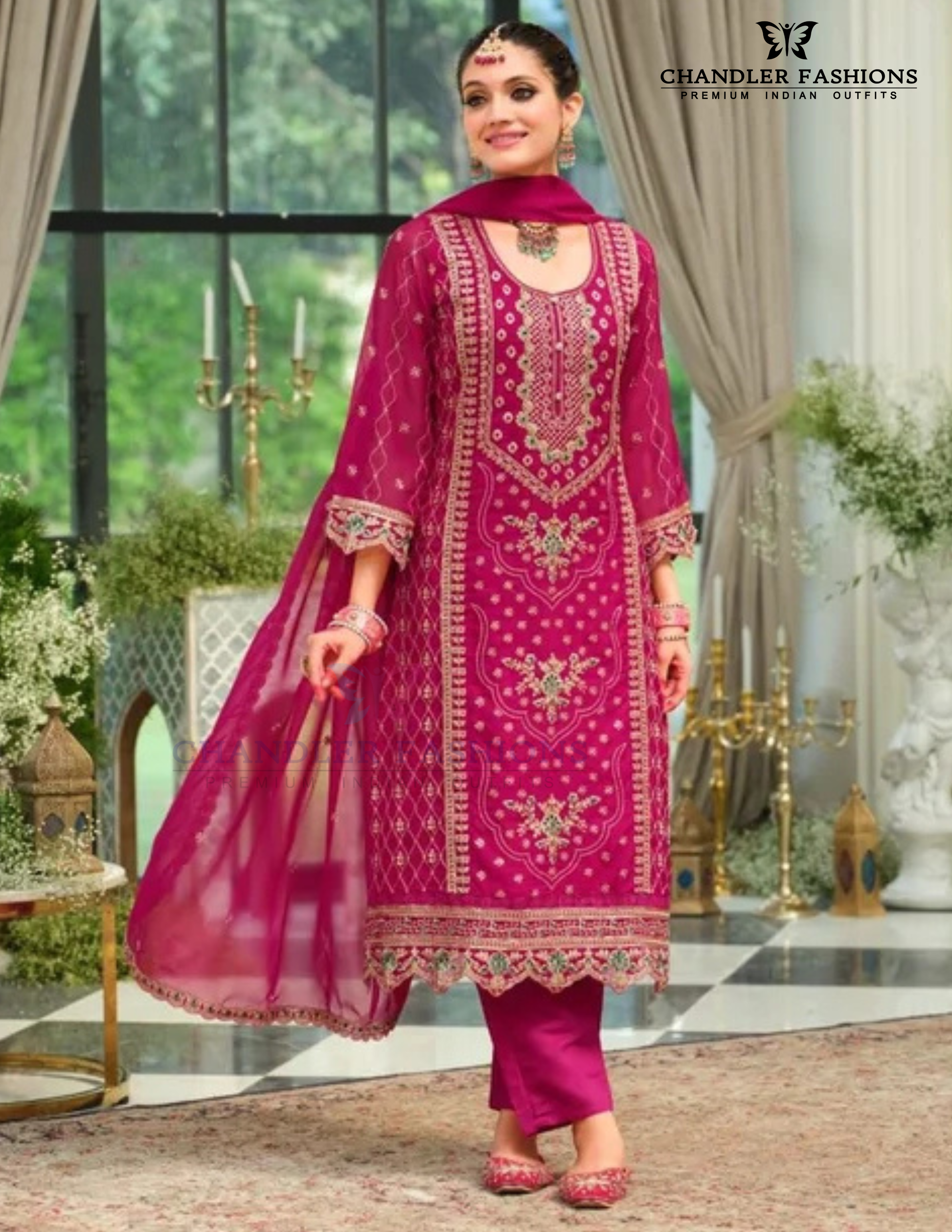 Wonderful Pink Color Soft Organza And Embroidery Work Salwar Suits For Women