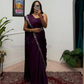 Amazing Wine Color Heavy Embroidery Work Ready To Wear Saree Near Me