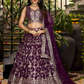 Elegant Wine Color Silk Jacquard With Sequins And Zari Embroidery Lehenga Choli For Women