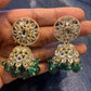Beautiful White Kundan Stones And Emerald Green Hangings Jhumka