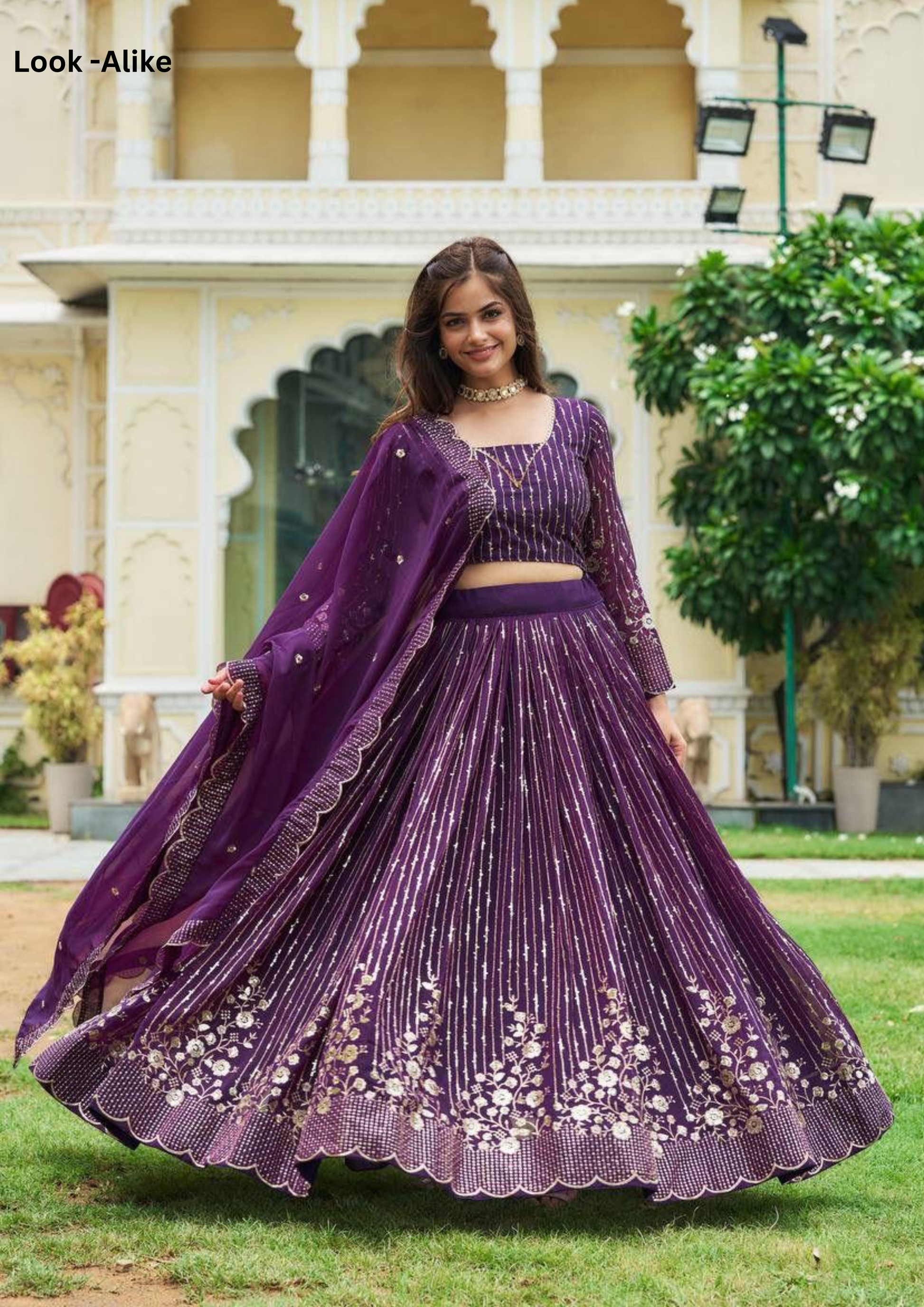 Pretty Purple Color Heavy Faux Georgette Sequins Work Lehenga Choli For Women