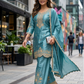 Wonderful Sky Blue Color Embroidery And Sequins Work Palazzo Suits For Women