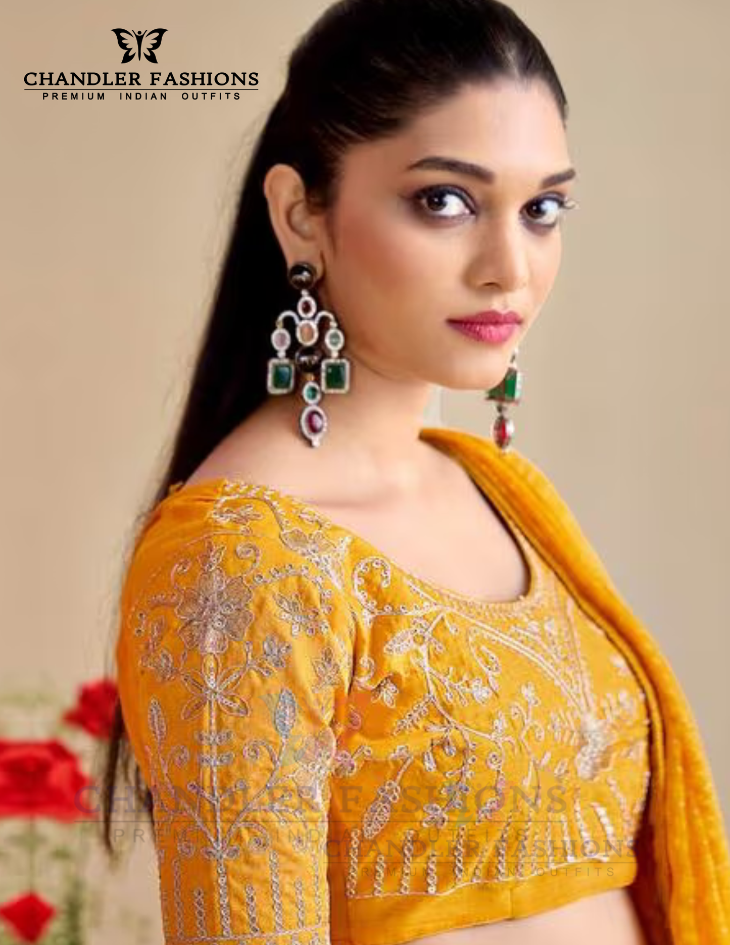 Yellow Color Embroidery Lace Work Saree In Mesa