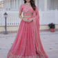 Gorgeous Light Pink Color Fendi Silk With Embroidery And Sequins Work Lehenga For Women