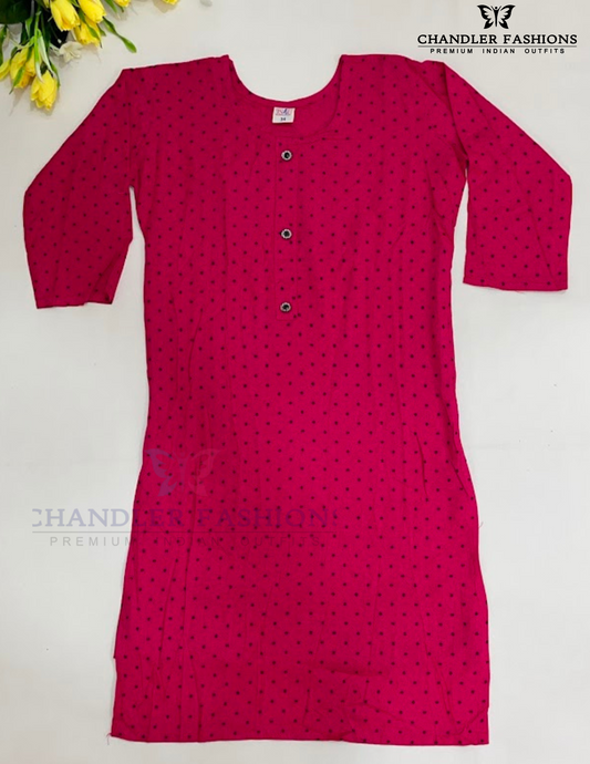 Alluring Pink Color Rayon With Printed Work Kurti For Girls