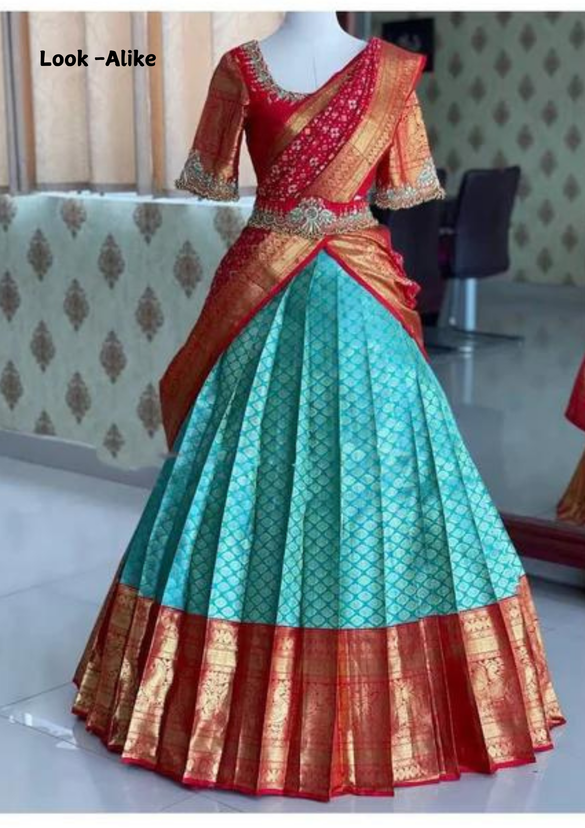 Lovely Teal Blue Color Designer Silk Half Saree Lehenga Choli With Fancy Dupatta