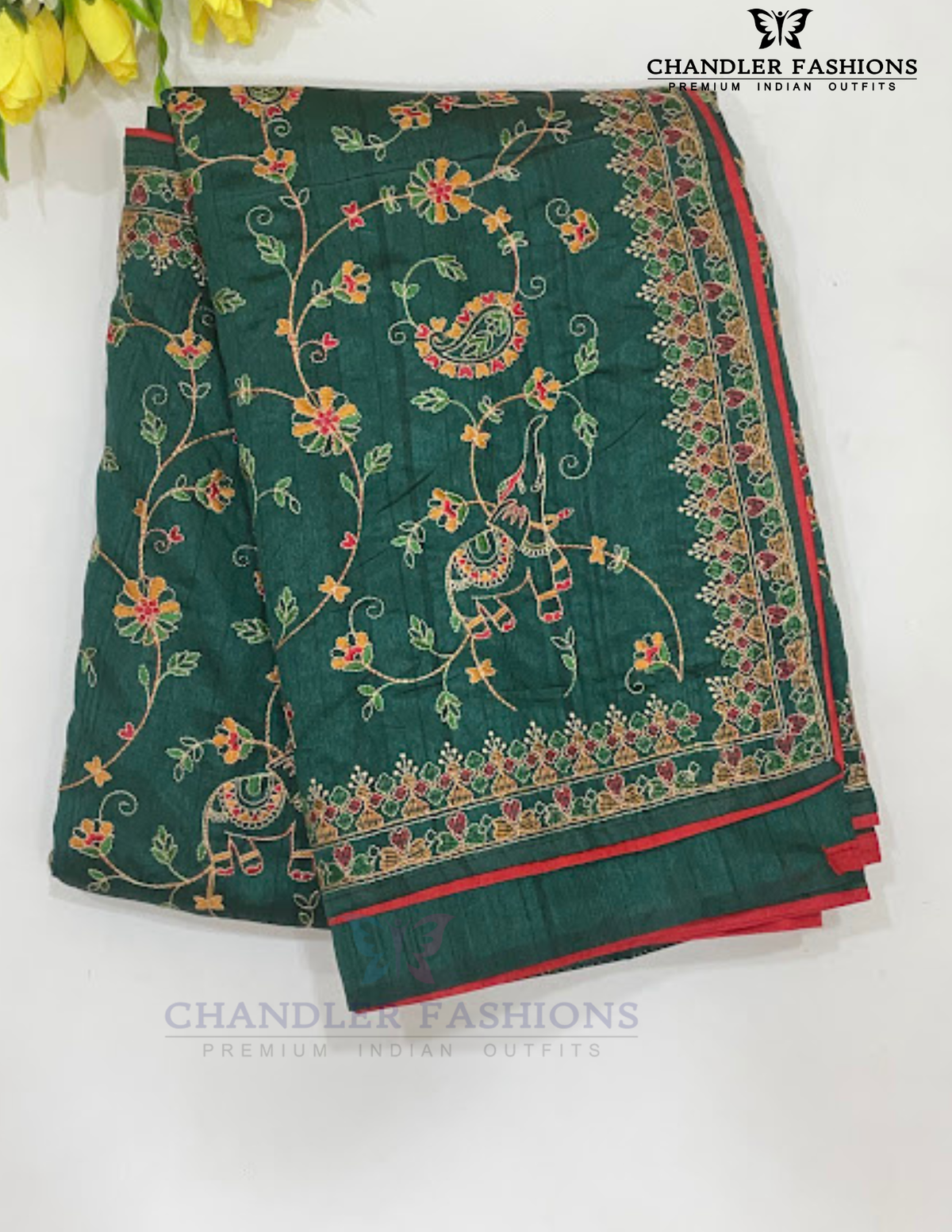 Glorious Green Color Georgette With  Embroidery Work Saree For Women