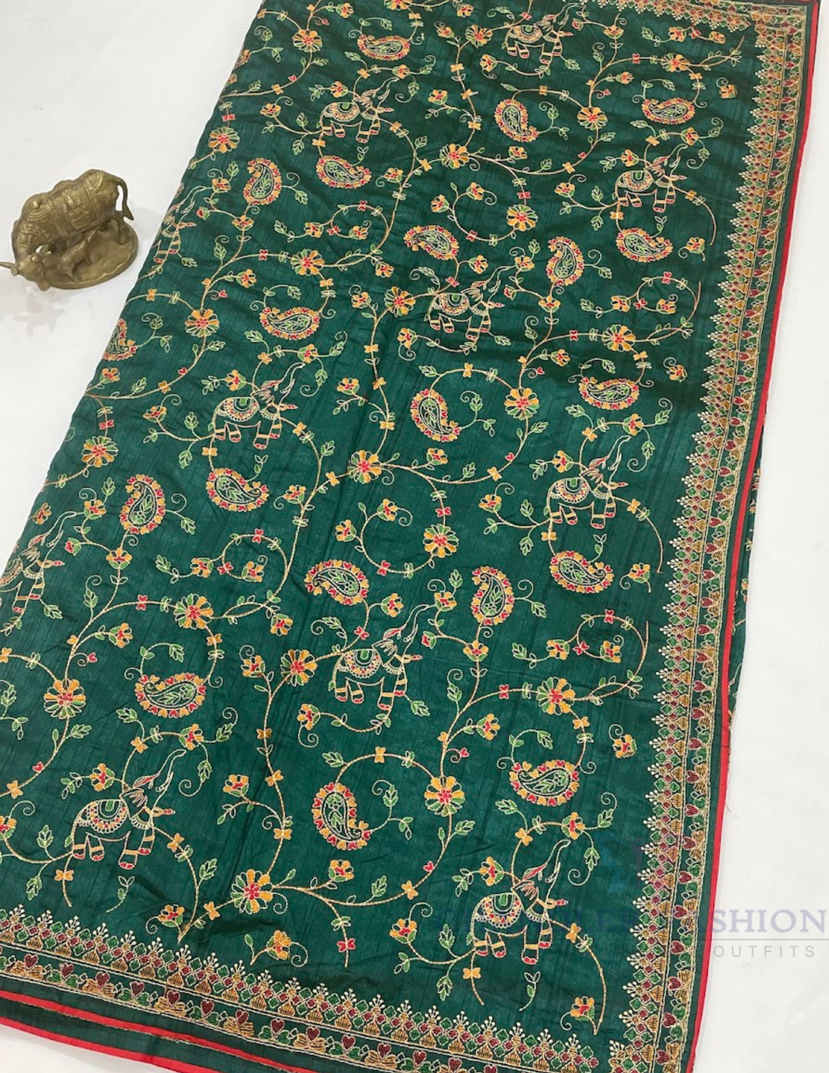 Green Color Georgette With Embroidery Work Saree For Women In USA