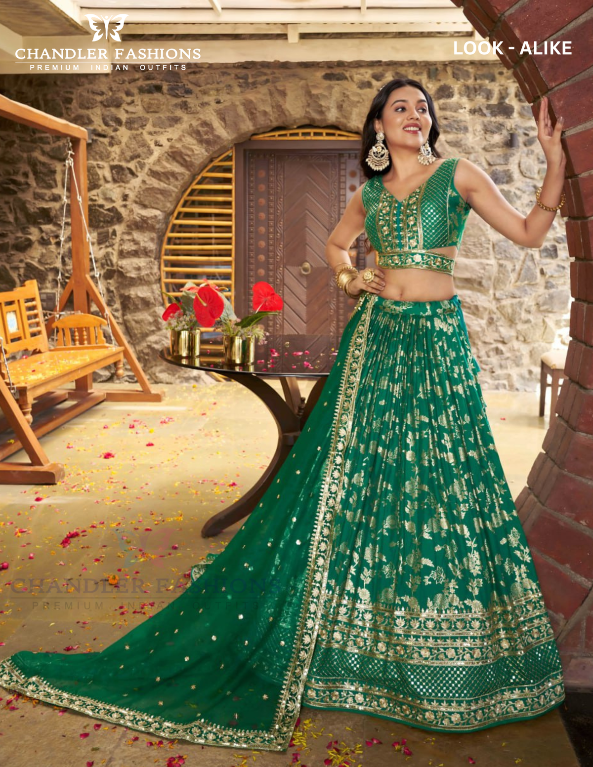 Teal Green Color Silk Jacquard Lehenga In USA