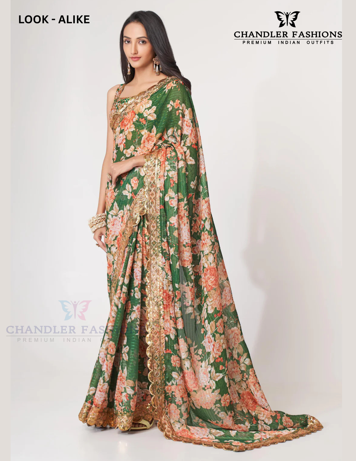 Green Color Organza With Sequins  And Printed Work Saree Near Me
