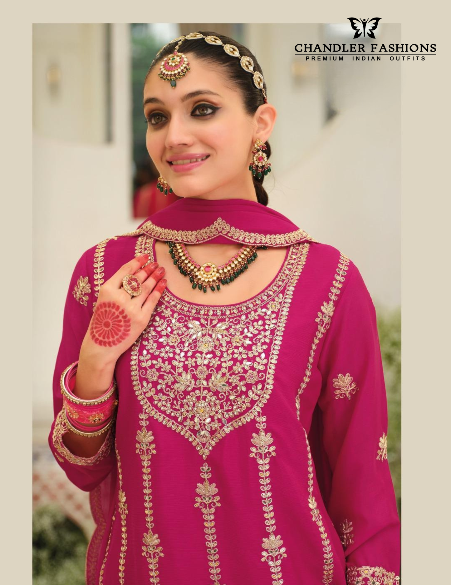 Pink Color Chinon With Embroidery Work Palazzo Suits In Arizona