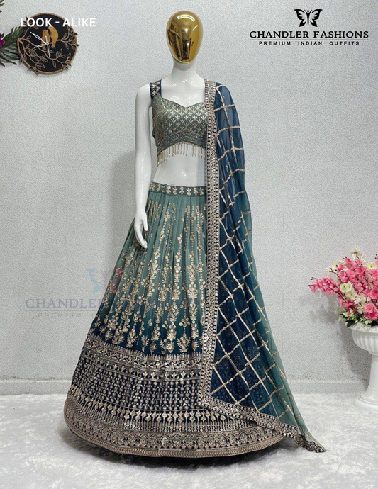 Amazing Blue Color Georgette With Embroidery And Sequins Work Lehenga Choli For Women