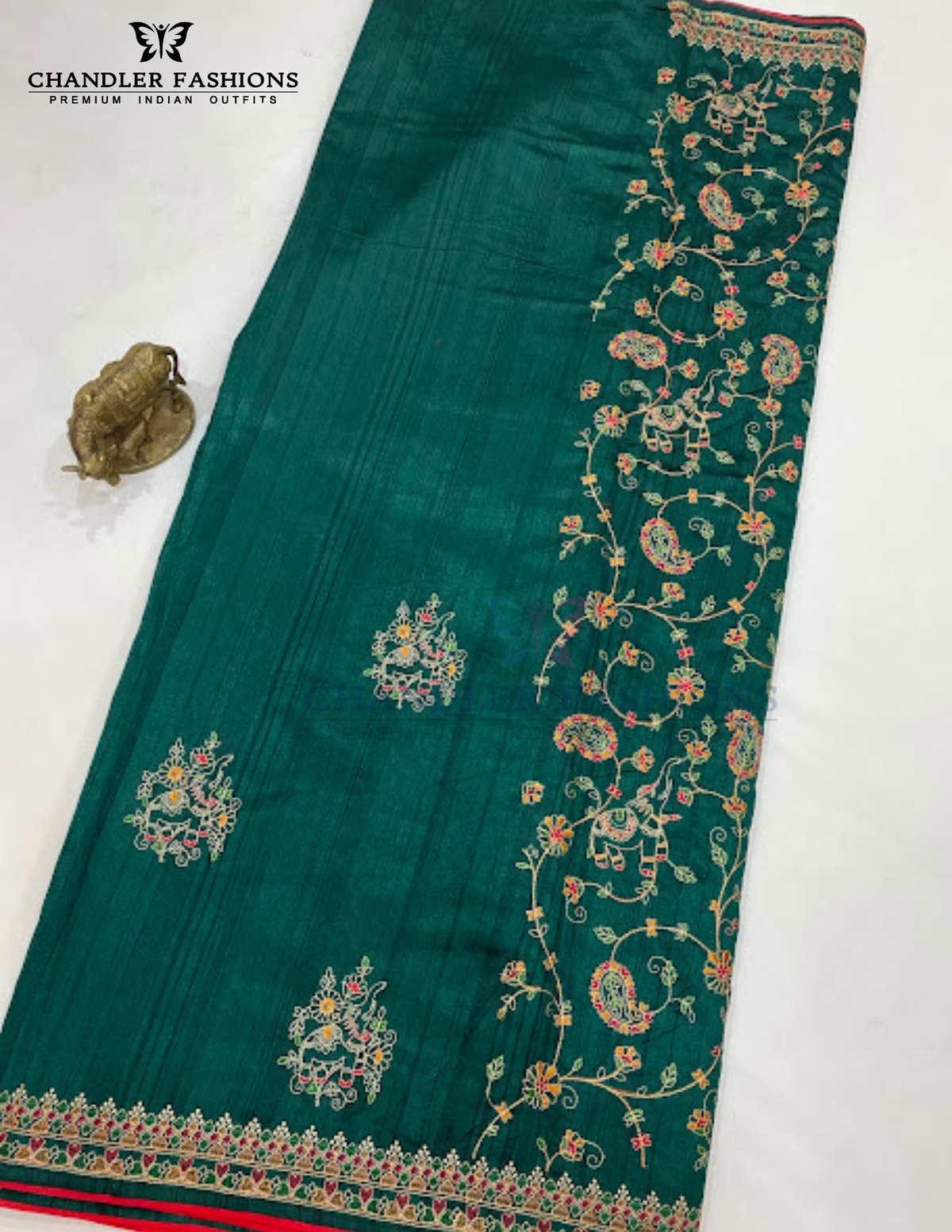 Green Color Art Silk Saree With Zari Work For Women In Mesa
