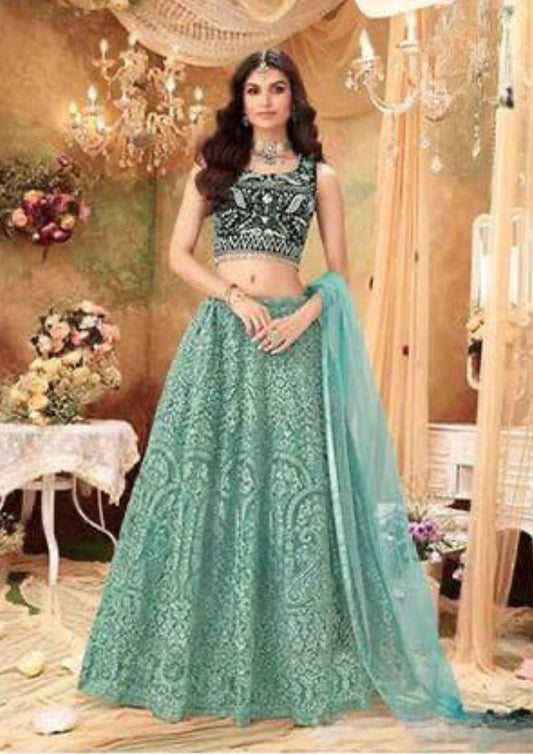 Alluring Teal Green Color Heavy Embroidered Lehenga Choli With Dupatta Set For Women