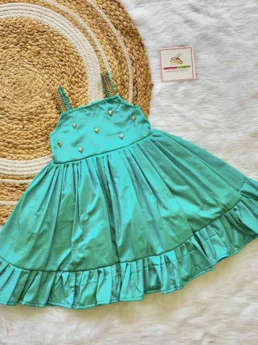 Wonderful Teal Green Color Kids Party Wear Princess Frock